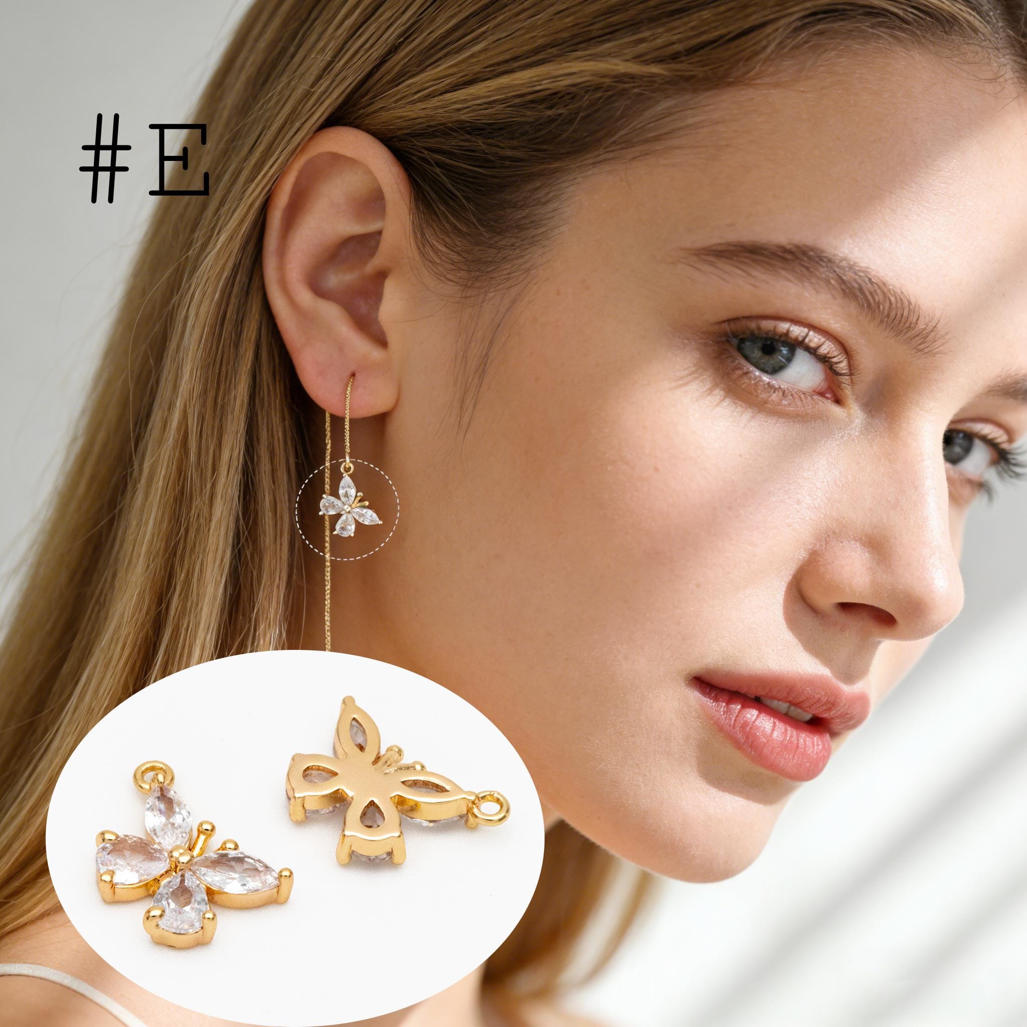 4pcs CZ Pave Gold Butterfly Charms, Real Gold plated Brass, Jewelry Making, Diy Material, Jewelry Supplies (GB-3561-E)